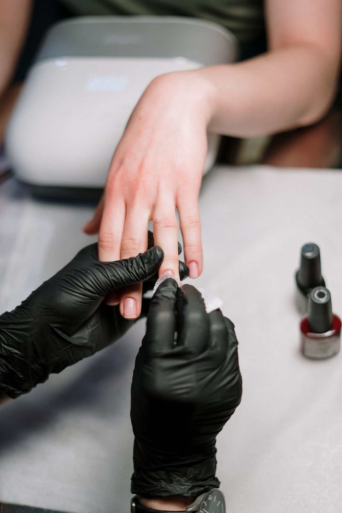 Manicure in progress at Lee Nails Spa & Bar